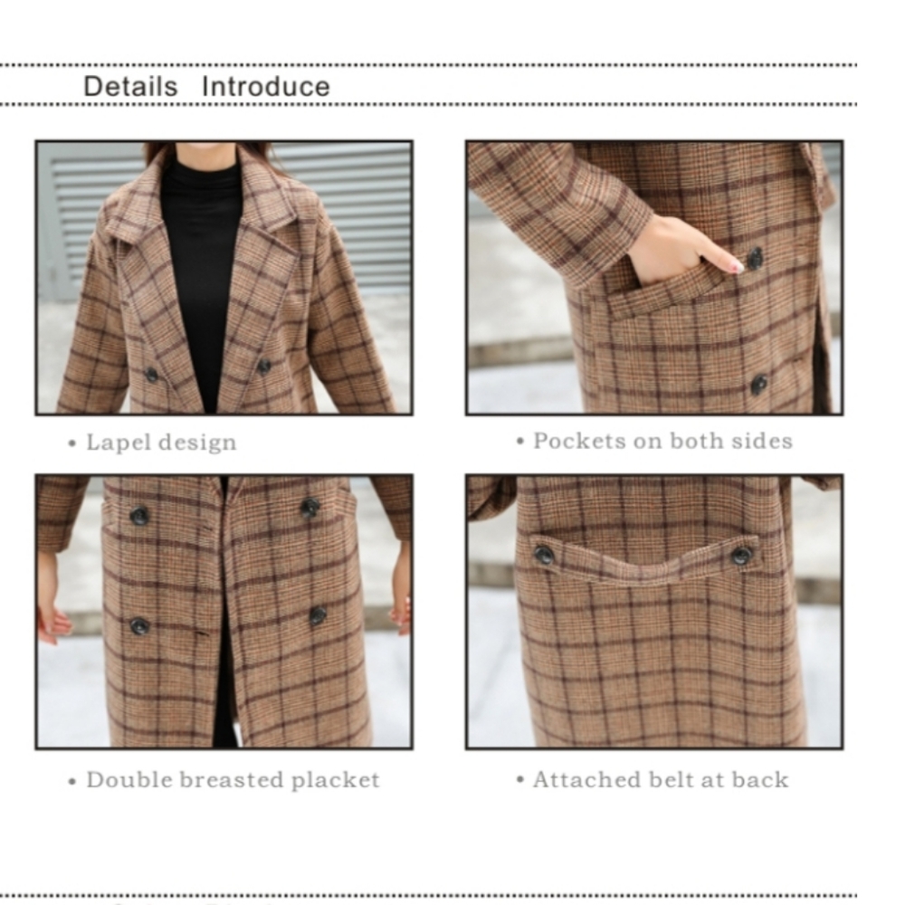 The Elnora Coat! Women's Double Breasted Long Plaid Wool Coat Lined NWT - Picture 4 of 6